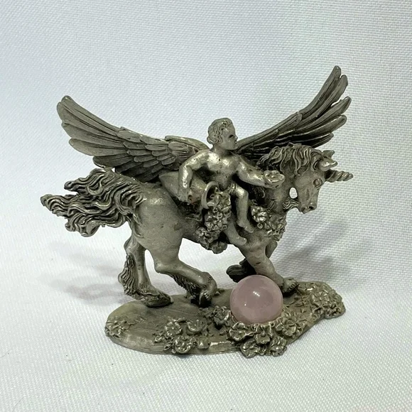 Vintage Comstock Pewter figure 2.25" Cherub on aUnicorn excellent condition - Picture 1 of 13